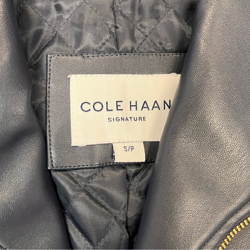 Cole Haan Dark Blue Wing Collar Leather Leather‎ Jacket SZ SM - Picture 4 of 9